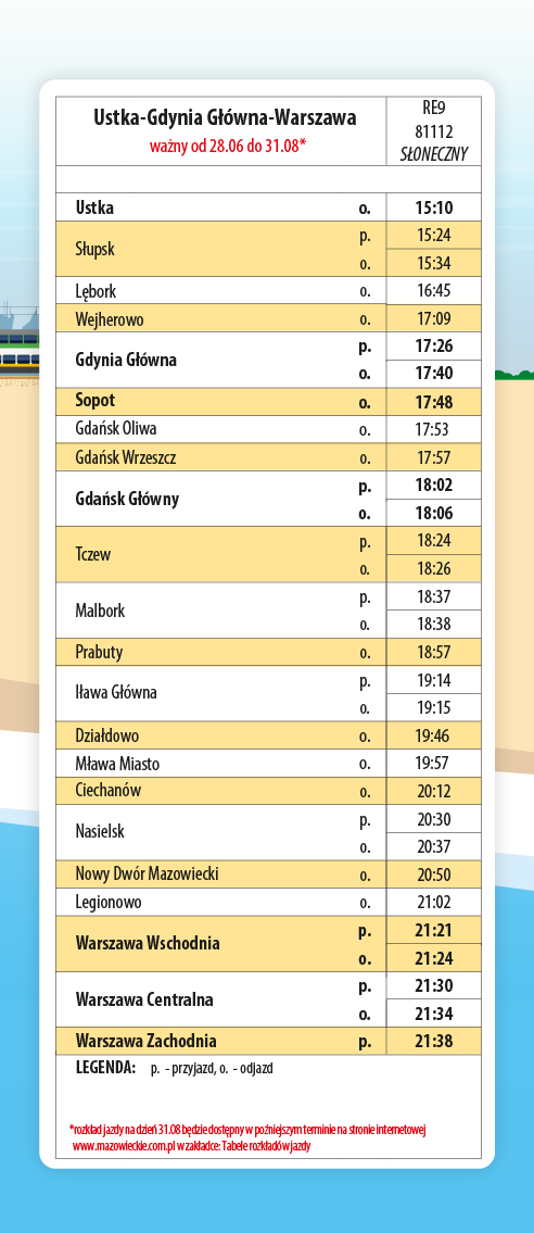 Rozkład jazdy Słoneczny Ustka-Gdynia Główna-Warszawa